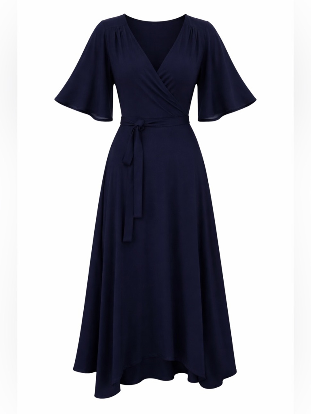Bobeau Navy Orna Wrap Maxi Dress with Flutter Sleeves